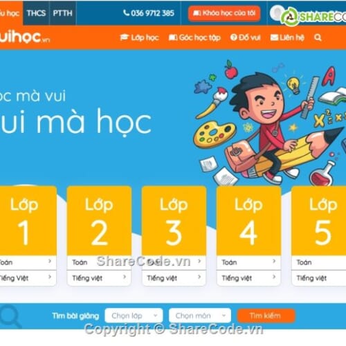 Mẫu Website Học trực tuyến cho học sinh tiểu học